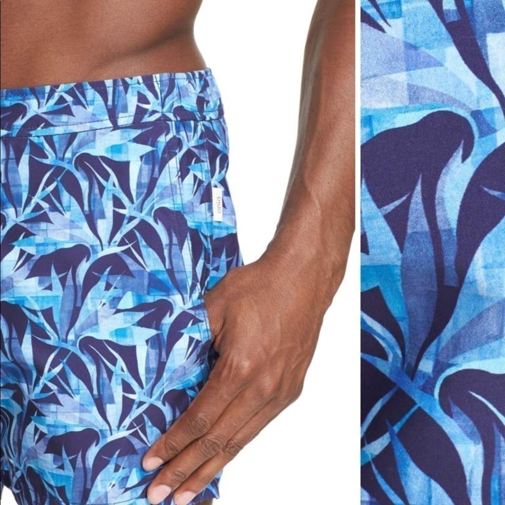 Onia Blue Bird Of Paradise Print Swim Trunks 4” - Picture 4 of 4